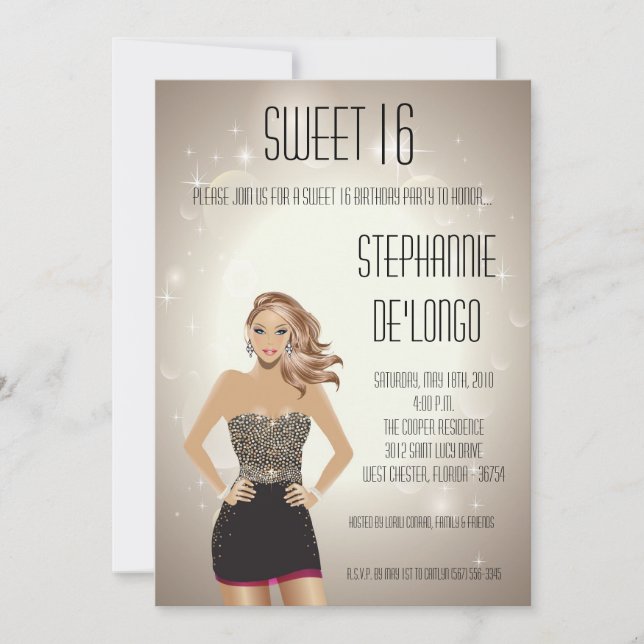 5x7 Sassy Blonde Girl Sweet 16 Birthday Invitation (Front)