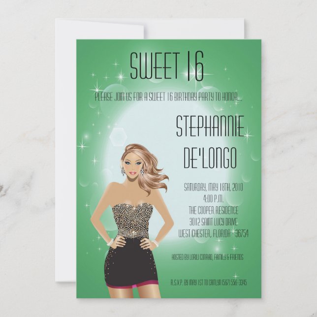 5x7 Sassy Blonde Girl Sweet 16 Birthday Invitation (Front)