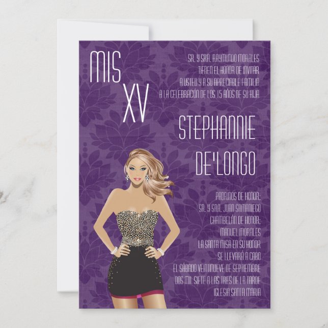5x7 Sassy Blonde Quinceanera Birthday Invitation (Front)