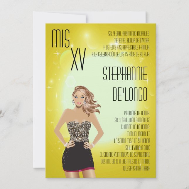 5x7 Sassy Blonde Quinceanera Birthday Invitation (Front)