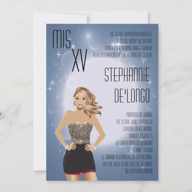 5x7 Sassy Blonde Quinceanera Birthday Invitation (Front)