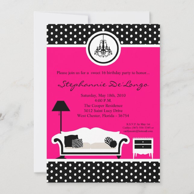 5x7 Sassy Furniture Sweet 16 Birthday Invitation (Front)