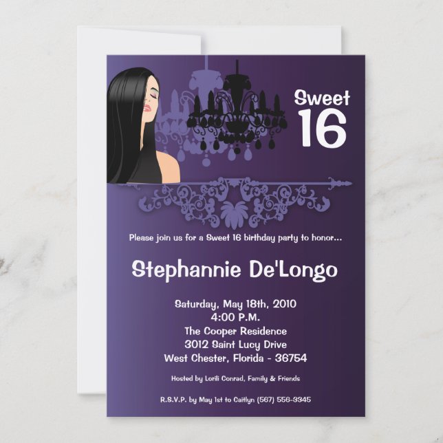 5x7 Sassy Girl Sweet 16 Birthday Invitation (Front)