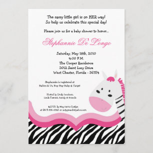 5x7 Sassy Pink Jungle Zebra Baby Shower Invitation