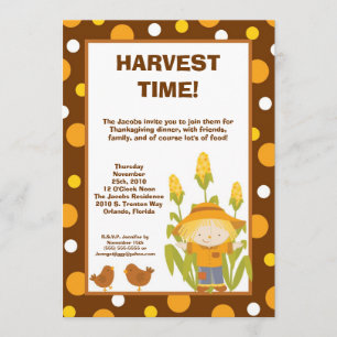 5x7 Scarecrow Chickens Thanksgiving Invitation