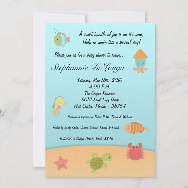 5x7 Sea Life Ocean Fish Baby Shower Invitation (Front)