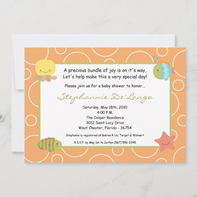 5x7 Sea Life Ocean Fish Baby Shower Invitation (Front)