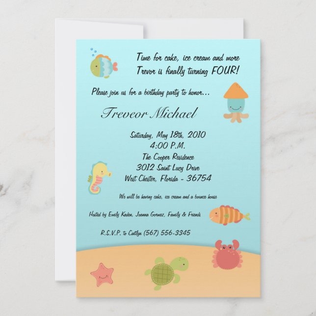 5x7 Sea Life Ocean Fish Birthday Party Invitation (Front)