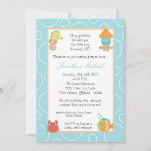 5x7 Sea Life Ocean Fish Birthday Party Invitation
