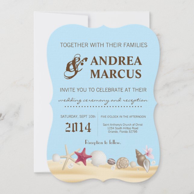 5x7 Sea Shells Beach Sand Tropi Wedding Invitation (Front)