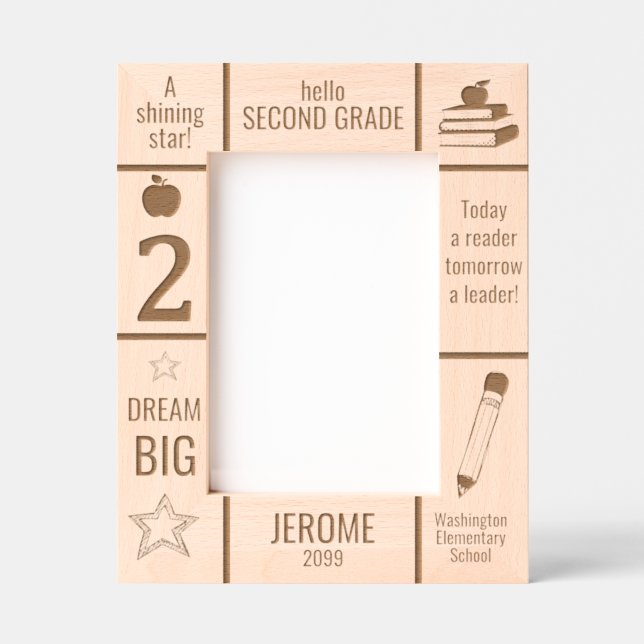 5x7 SECOND GRADE Elementary School Photo Custom Etched Frames (Front)