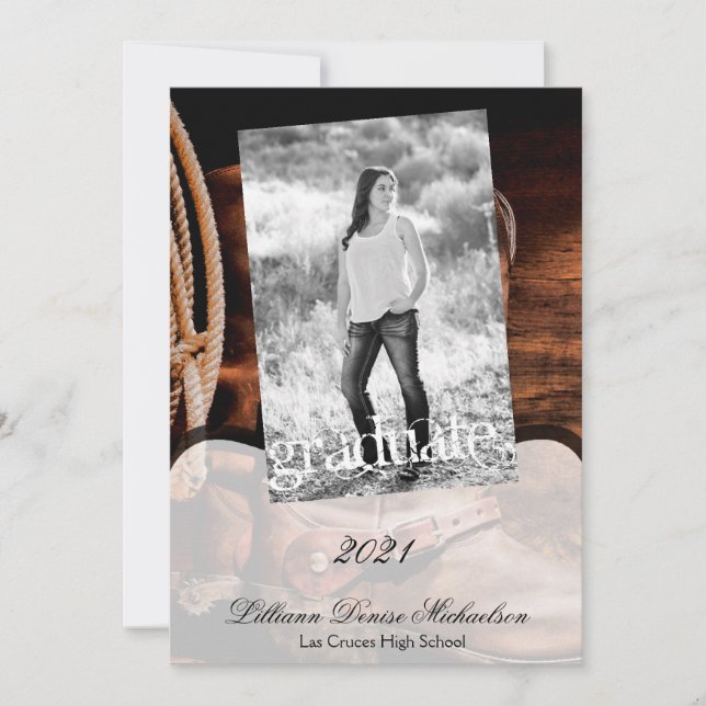 5x7 Senior Announcement Cowboy Boots Barn Wood Rus (Front)