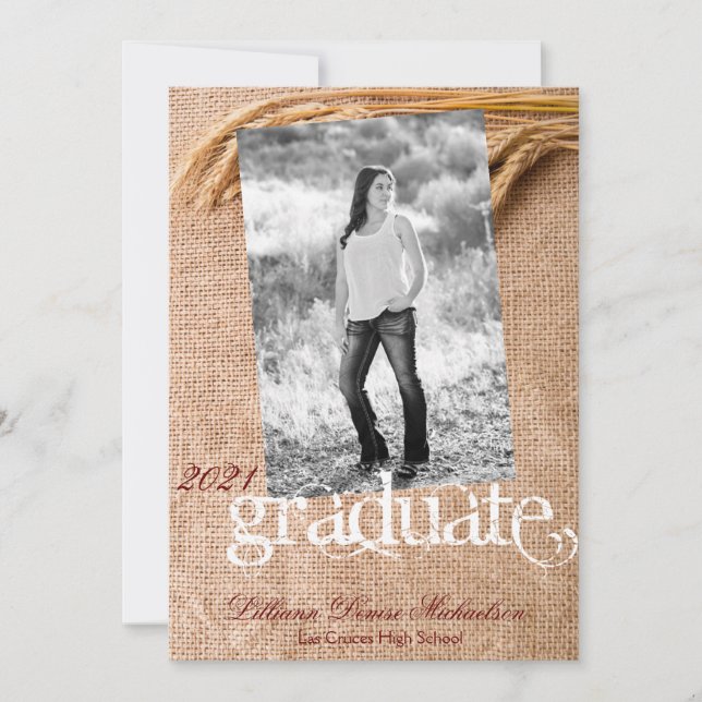 5x7 Senior Announcement Wheat on Burlap Sack Count (Front)