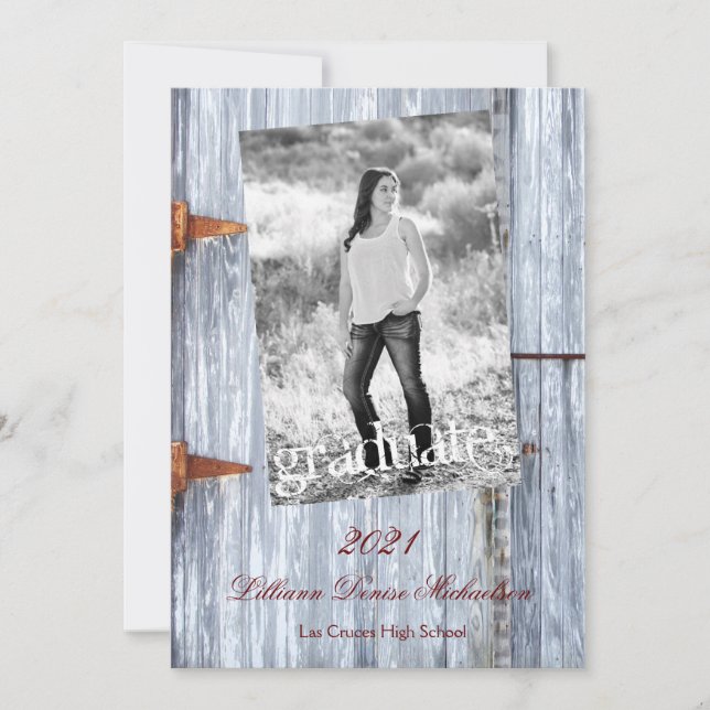 5x7 Senior Announcement White Wash Wood Barn Door (Front)