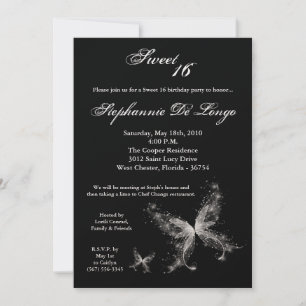 5x7 Sheer Butterfly Sweet 16 Birthday Invitation