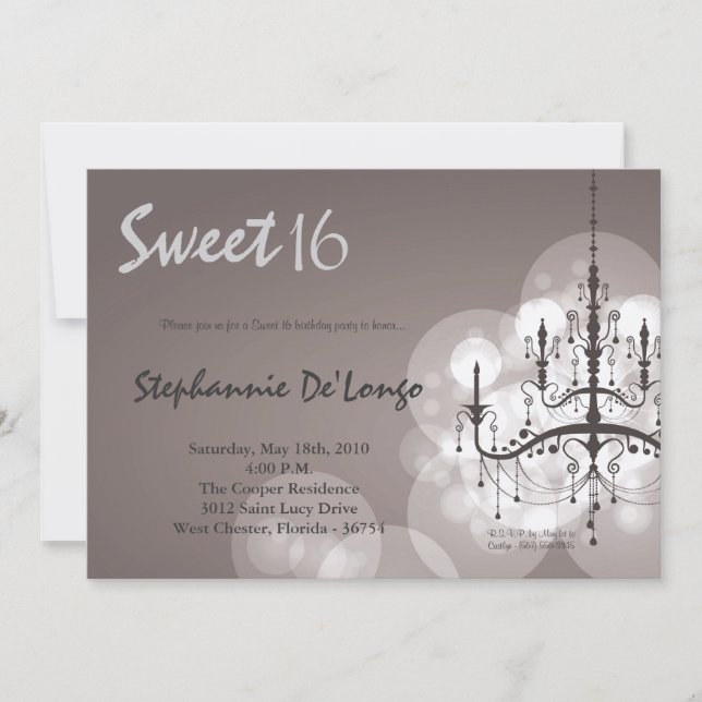 5x7 Silver Chandelier Sweet 16 Birthday Invitation (Front)
