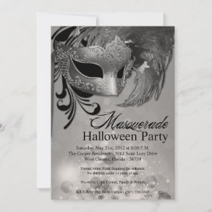 5x7 Silver Masquerade Halloween Invitation
