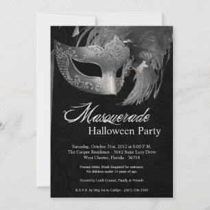 5x7 Silver Masquerade Halloween Invitation