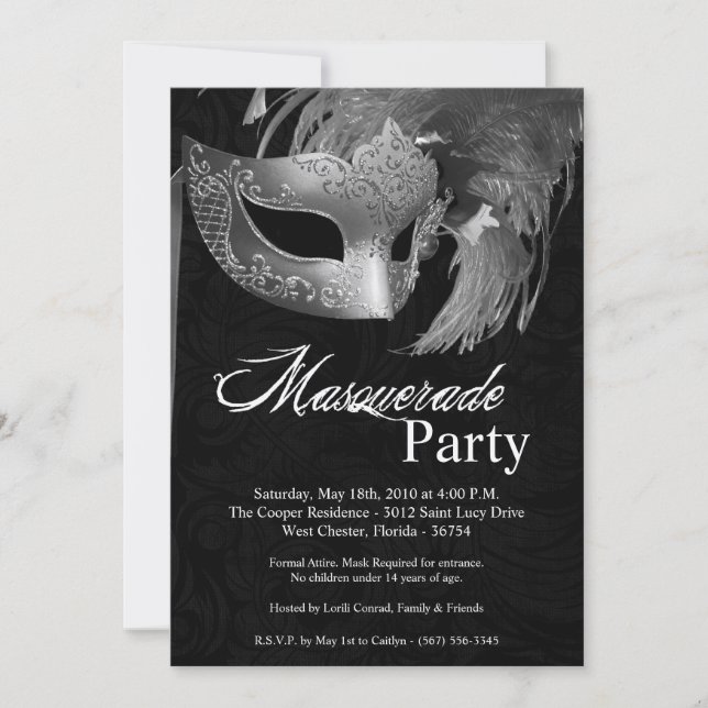 5x7 Silver Masquerade Sweet 16 Birthday Invitation (Front)