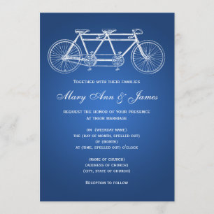 5x7 Simple Wedding Tandem Bike Blue Invitation