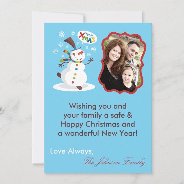 5x7 Snowman Snowflake Christmas XMAS Card (Front)