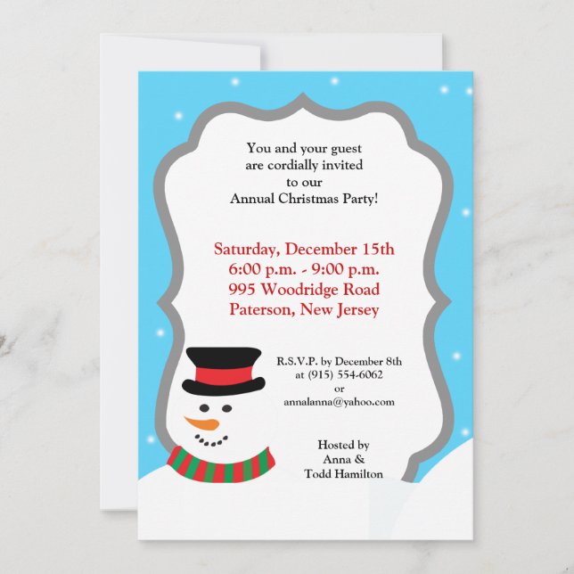 5x7 Snowy Snowman Invitation (Front)