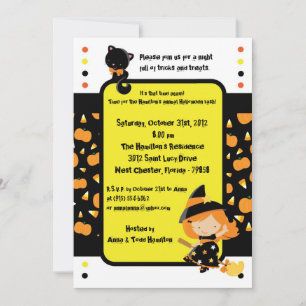 5x7 Spooky Kids Yellow Halloween Party Invitation