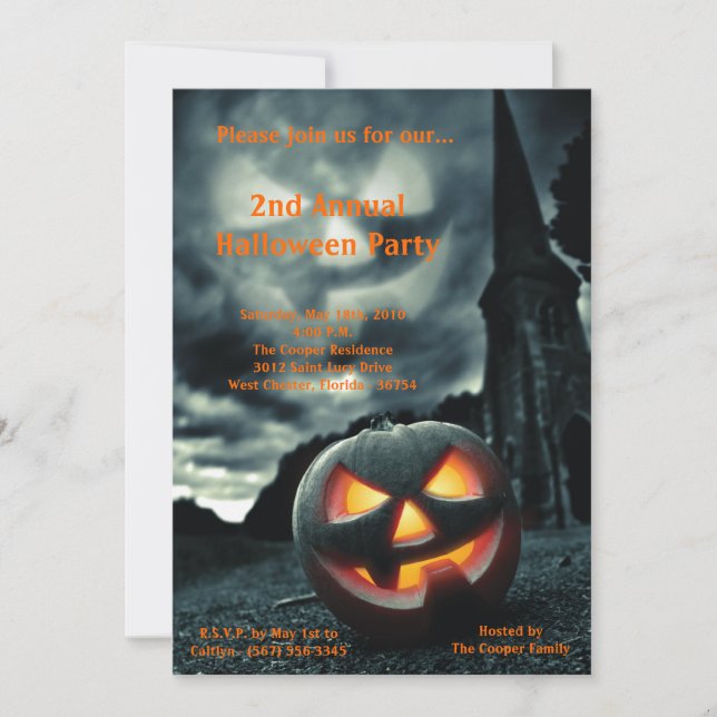 5x7 Spooky Pumpkin Halloween Costume Invitation (Front)