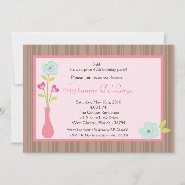 5x7 Spring Flower Vase Birthday Party Invitation (Front)