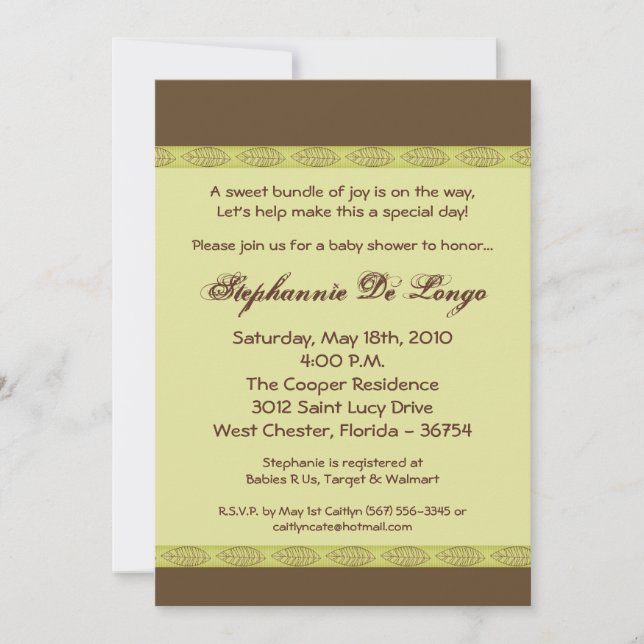 5x7 Spring Green Leaf Zen Baby Shower Invitation (Front)