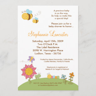 5x7 Spring Insects Flowers Baby Shower Invitation
