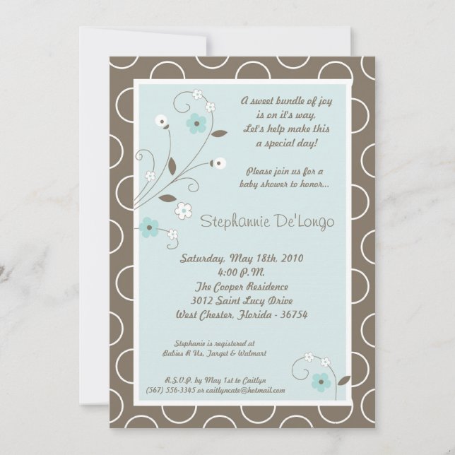 5x7 Spring Time Blue Flower Baby Shower Invitation (Front)