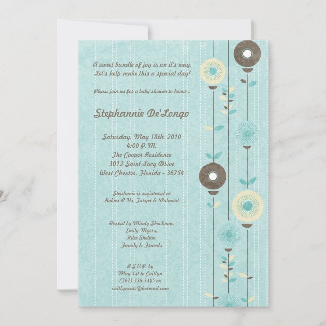 5x7 Spring Time Blue Flower Baby Shower Invitation (Front)