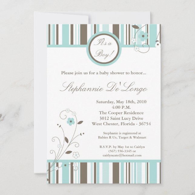 5x7 Spring Time Blue Flower Baby Shower Invitation (Front)