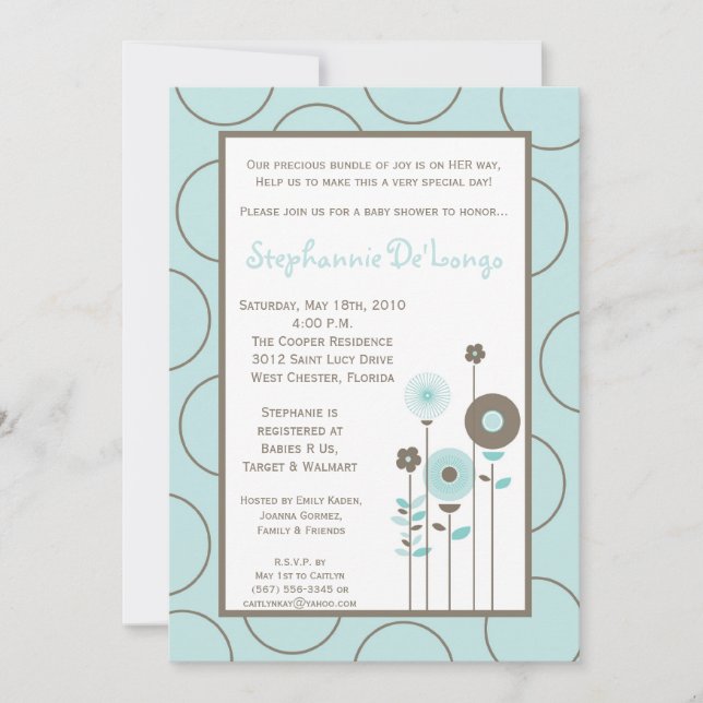 5x7 Spring Time Blue Flower Baby Shower Invitation (Front)