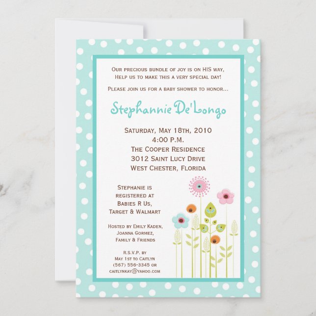 5x7 Spring Time Flower Baby Shower Invitation (Front)