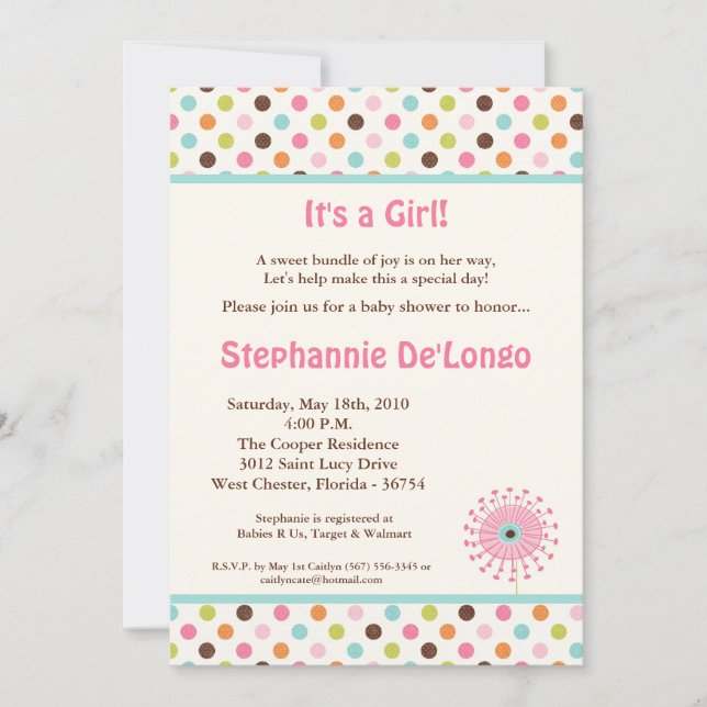 5x7 Spring Time Flowers Baby Shower Invitation (Front)