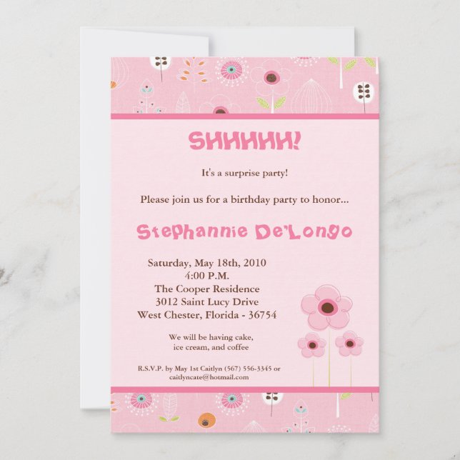 5x7 Spring Time Flowers Birthday Party Invitation (Front)
