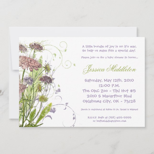 5x7 Spring Wild Flower Baby Shower Invitation (Front)