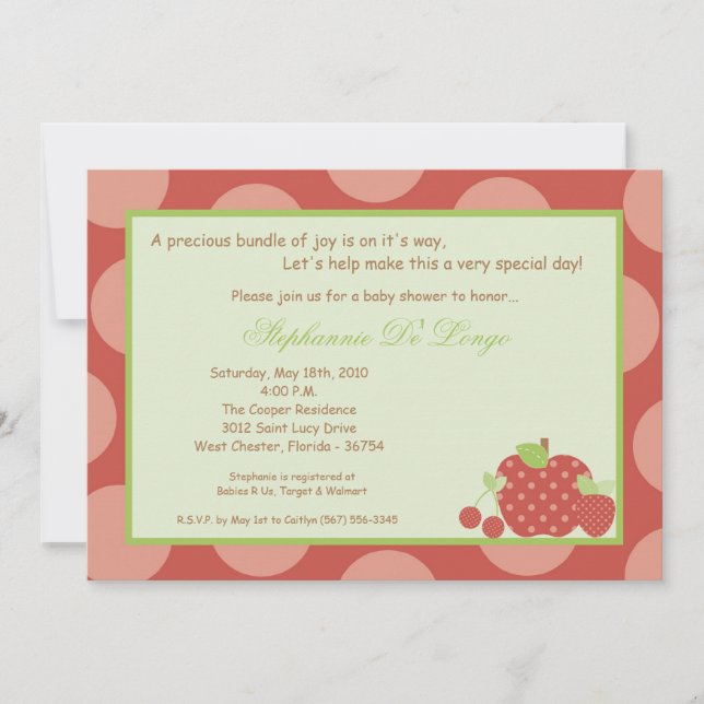 5x7 Summer Time Fresh Fruit Baby Shower Invitation (Front)