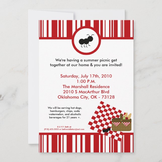 5x7 Summer Time Picnic Barbecue Invitation (Front)