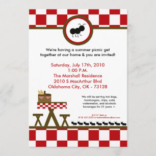 5x7 Summer Time Picnic Barbecue Invitation