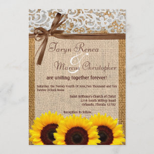 5x7 Sunflower Lace Burlap Count Wedding Invitation