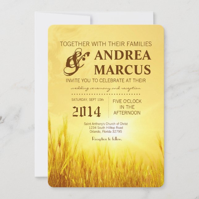 5x7 Sunrise Wheat Country Rusti Wedding Invitation (Front)