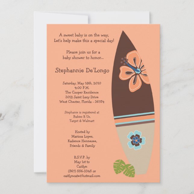 5x7 Surfer Baby Surf Boards Baby Shower Invitation (Front)