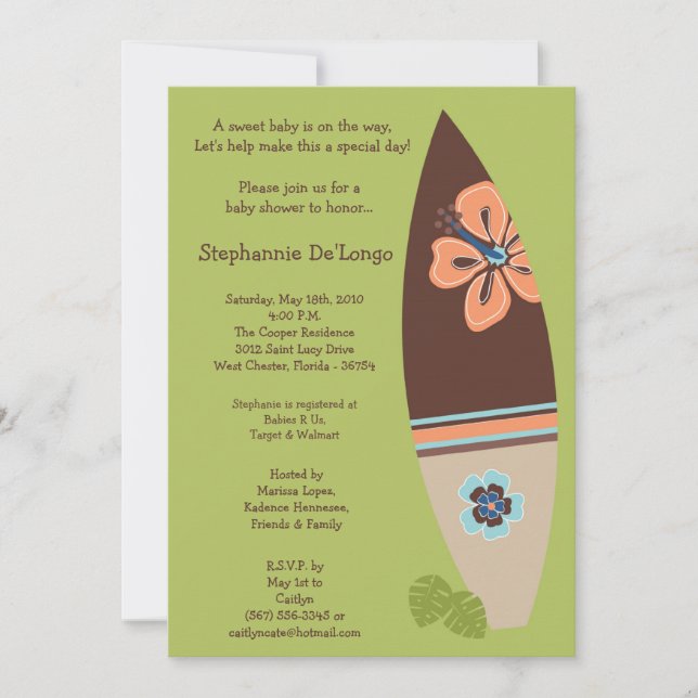 5x7 Surfer Baby Surf Boards Baby Shower Invitation (Front)