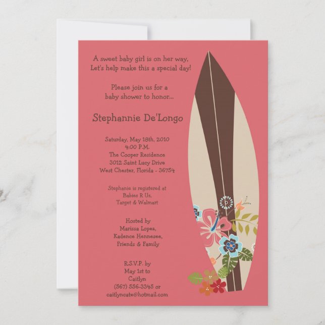 5x7 Surfer Baby Surf Boards Baby Shower Invitation (Front)