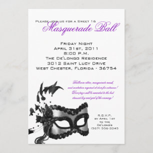 5x7 Sweet 16 Masquerade Ball Birthday Invitation