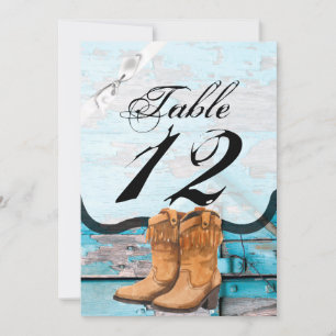 5x7 Table Number Card Blue Wood Barn Door Boots