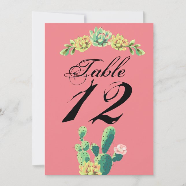 5x7 Table Number Card Bohemian Cactus Succulents D (Front)